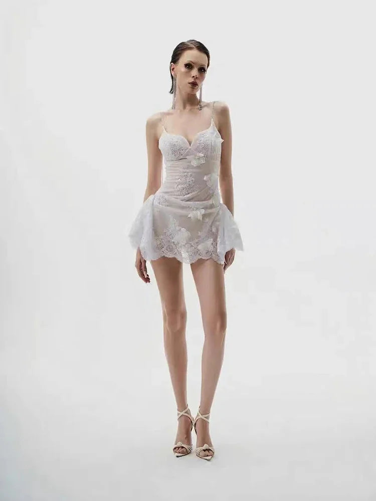 Valencia Butterfly Lace Chain-Strap Mini Dress Secondary image