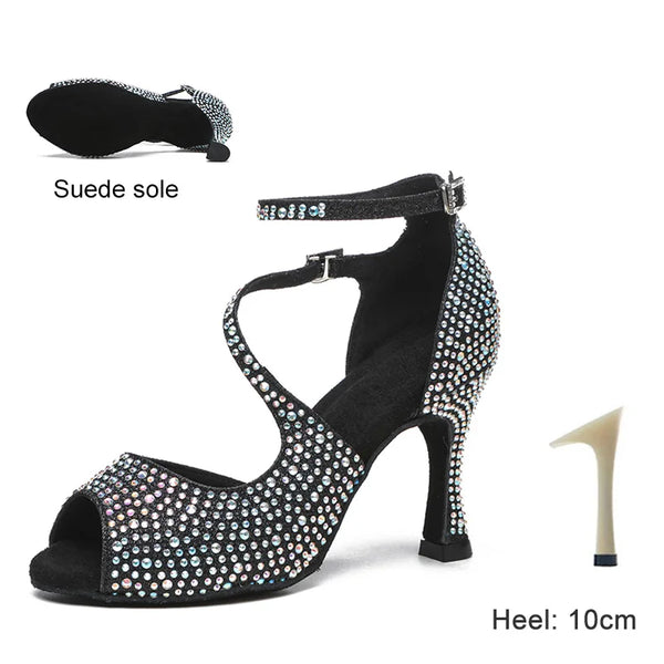 DKZSYIM Latin Dance Shoes For Women Ballroom Tango Rhinestones Dancing Shoes High Heels Black/Silver/Gold Women's Wedding Shoes