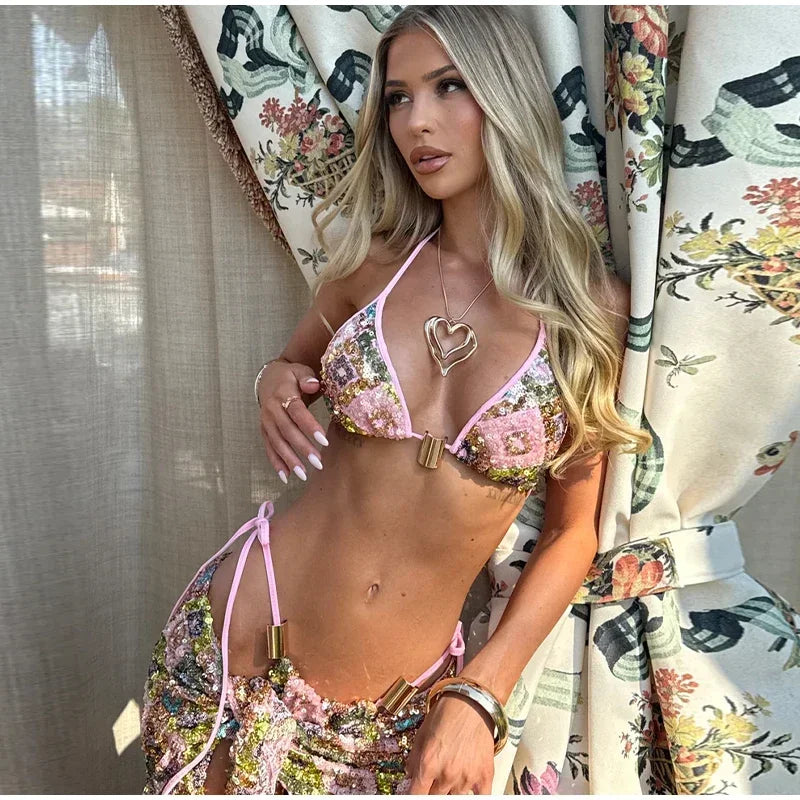 Briony Sequin Lace Bikini Three-Piece