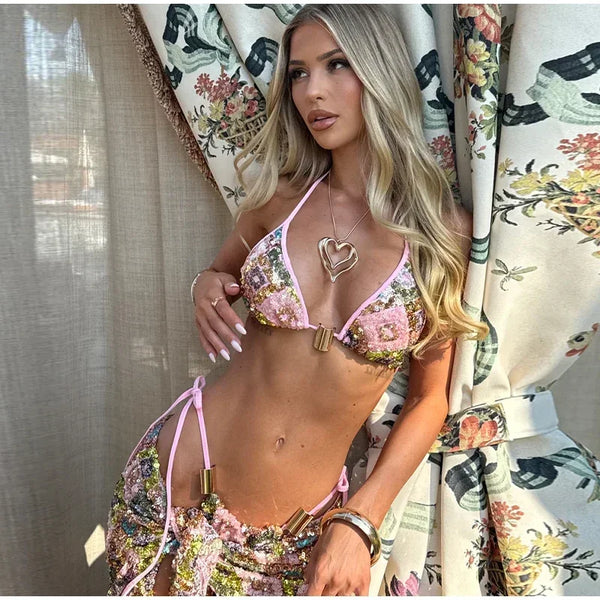 Briony Sequin Lace Bikini Three-Piece