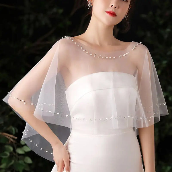 Seraphina Feather-Trim Lace Bridal Kimono Wrap