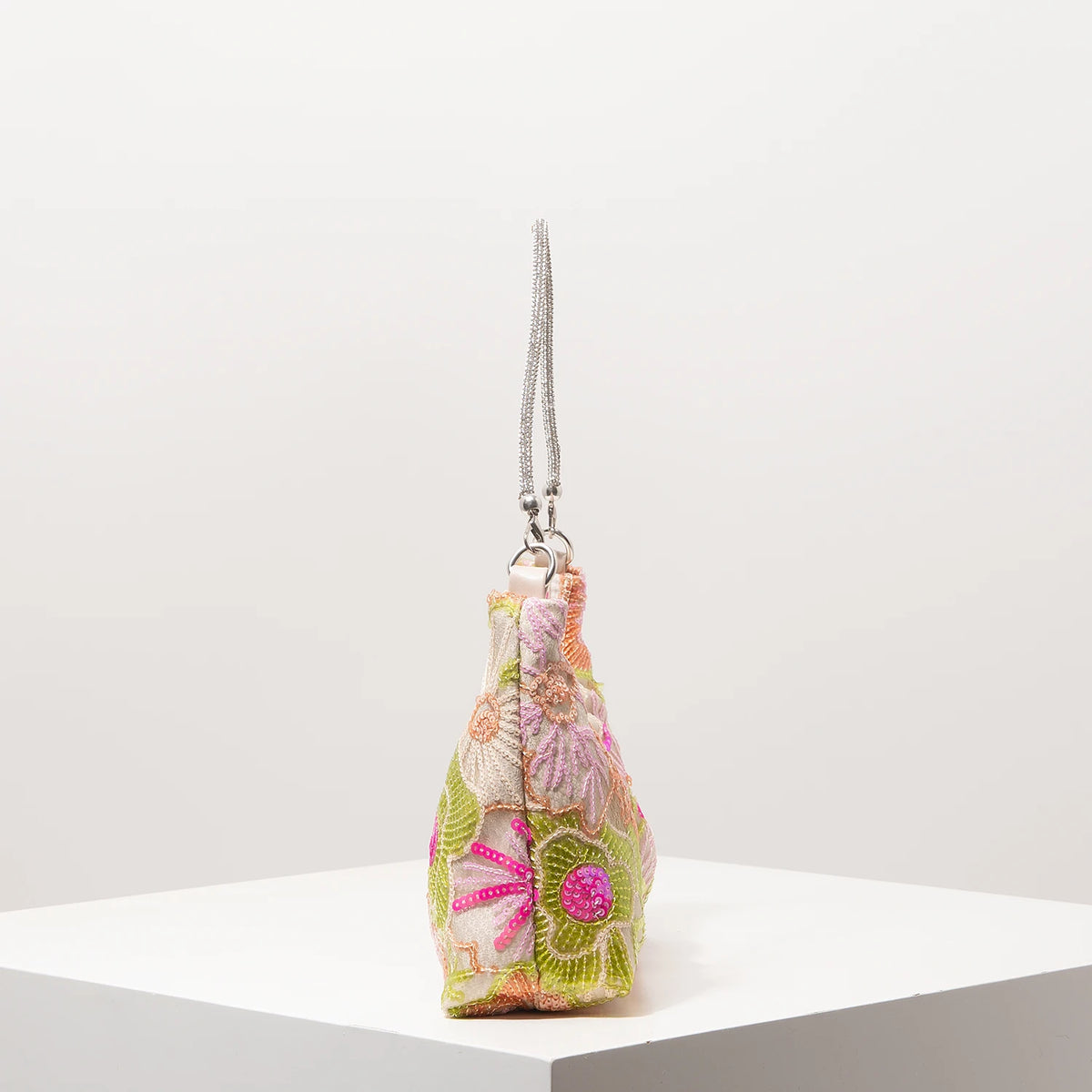 Florentina Floral Sequin Embroidered Half-Moon Shoulder Bag