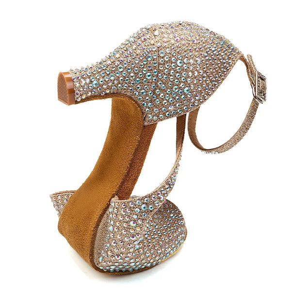 DKZSYIM Latin Dance Shoes For Women Ballroom Tango Rhinestones Dancing Shoes High Heels Black/Silver/Gold Women's Wedding Shoes