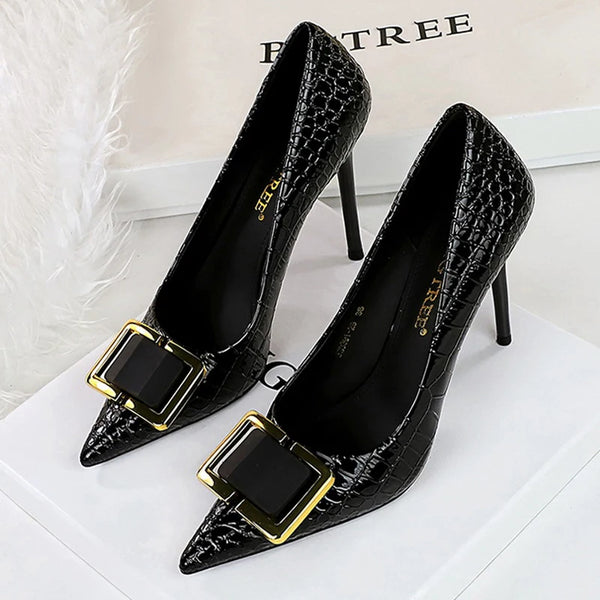 BIGTREE Shoes Women 10 Cm Metal Belt buckle Ladies Pumps Women Luxury Banquet Shoes Stilettos High Heels Women Sexy Party Shoes