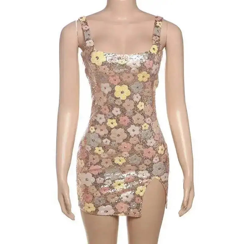 Townlike Floral Sequin bodycon mini dress