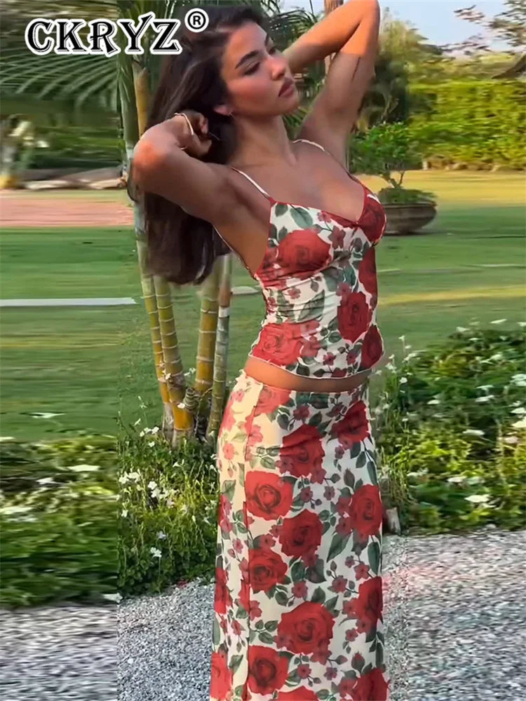 Paloma Floral Backless Maxi Skirt Two-piece