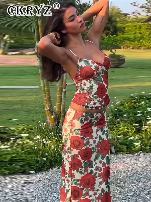Paloma Floral Backless Maxi Skirt Two-piece