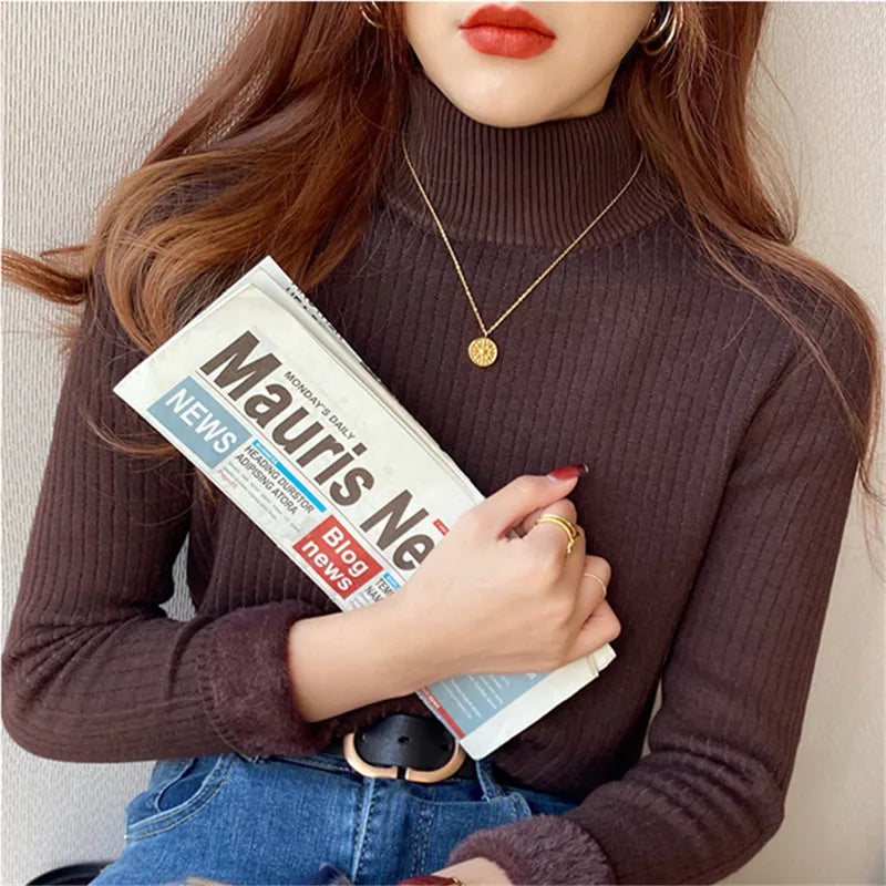 Bettany Velvet-Lined Thermal Knit Turtleneck Sweater One-piece