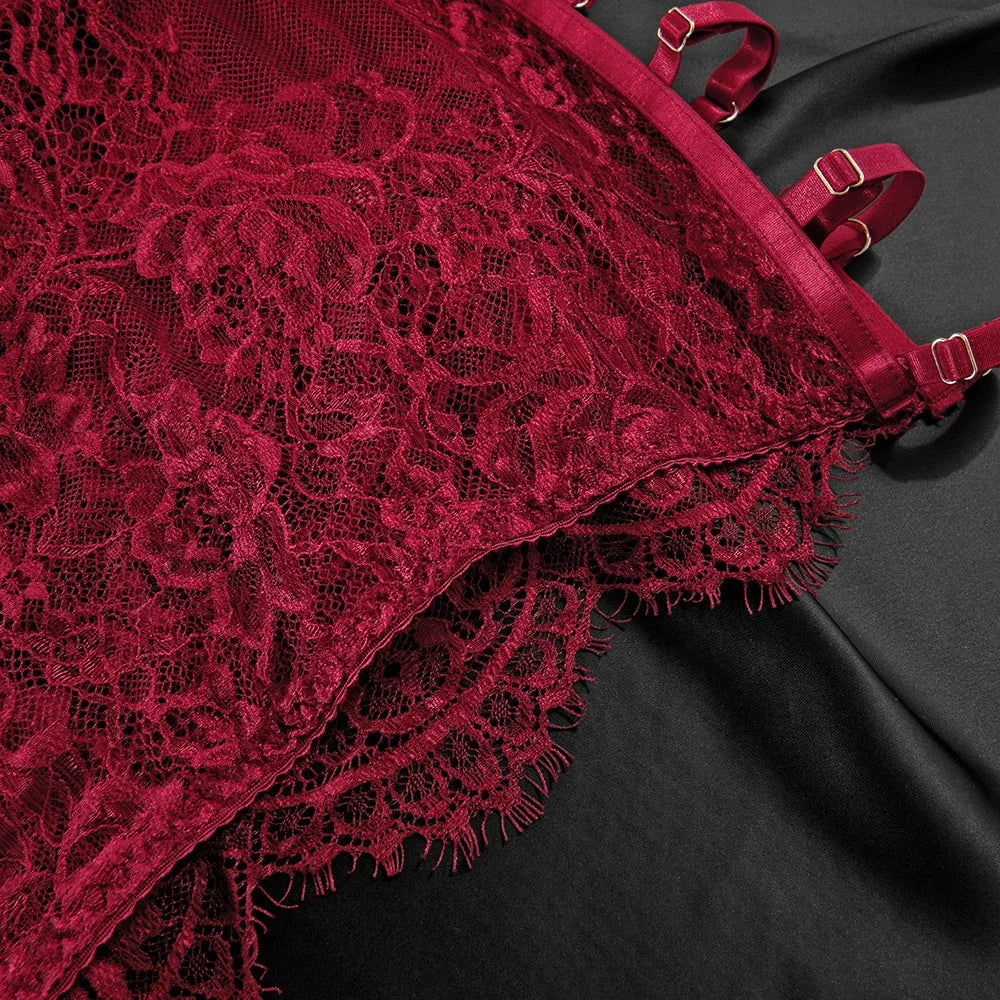 Severine Lace Longline Bra & Buckle-Strap Mini Skirt Lingerie Set