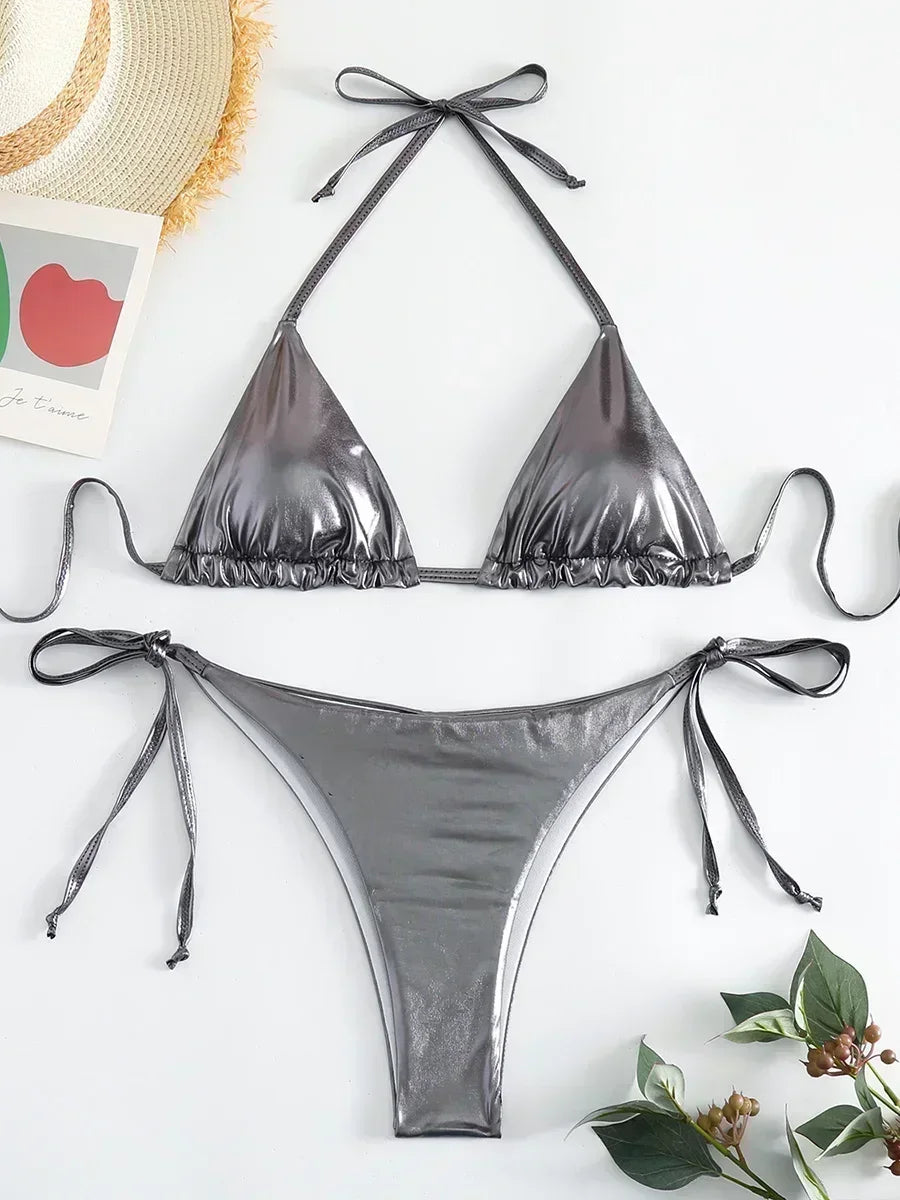 Roxana Faux-Leather String Bikini Two-piece