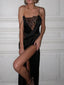 Thea Lace Spaghetti-Strap Slit Maxi Dress