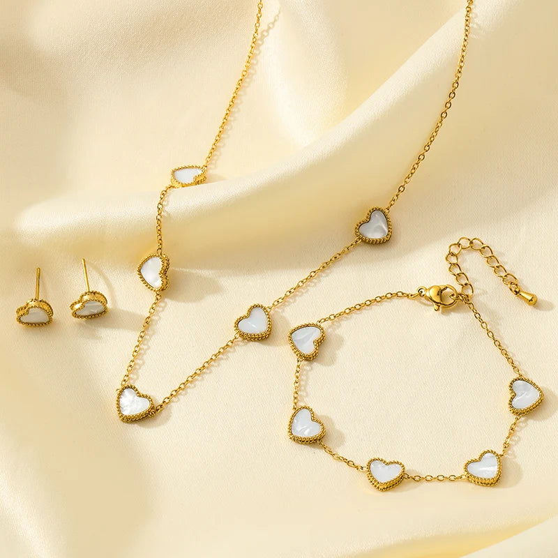 Amora White Heart Stainless-Steel Jewelry Collection