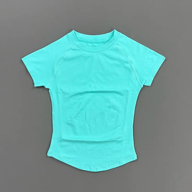Histello Women Short Sleeve Sports T-Shirt Round Neck Breathable Stretchy Quick Dry Top Yoga Gym Running Fitness Activewear