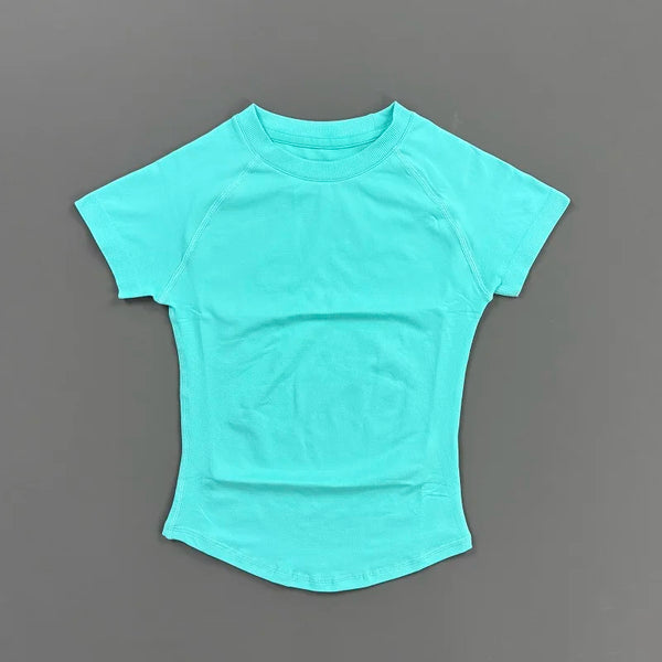 Histello Women Short Sleeve Sports T-Shirt Round Neck Breathable Stretchy Quick Dry Top Yoga Gym Running Fitness Activewear