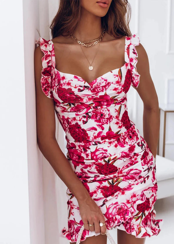Fiora Floral Ruffle V-Neck Mini Dress