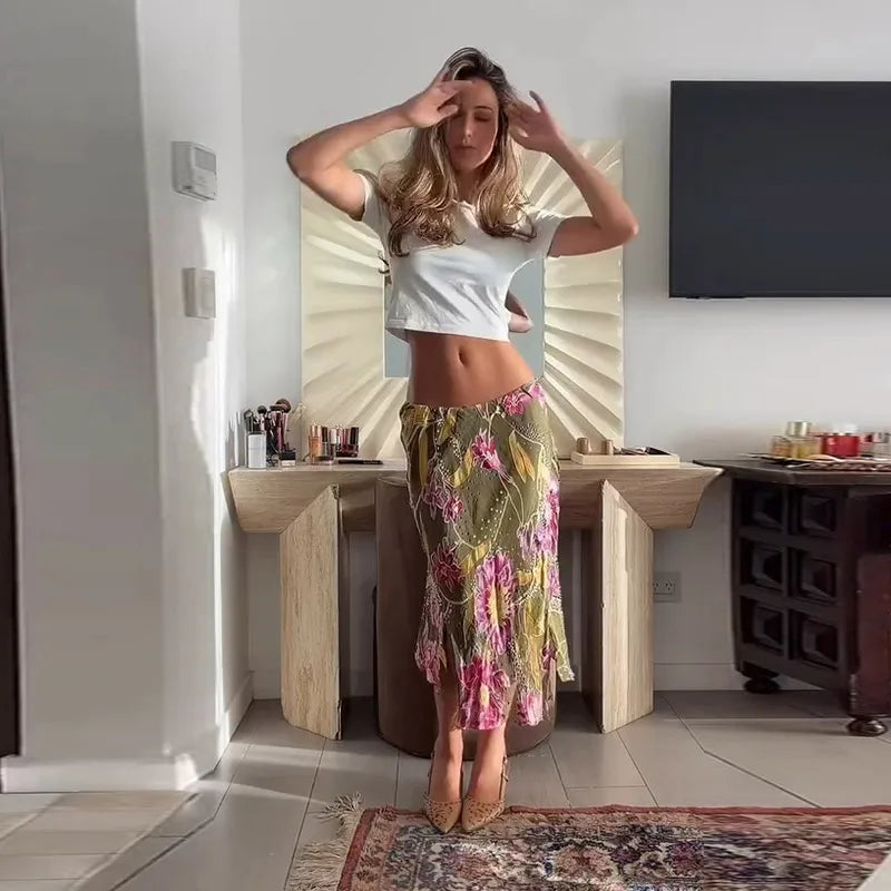 Romy Floral Satin Maxi Skirt One-piece