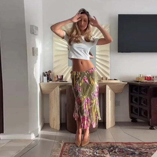 Romy Floral Satin Maxi Skirt One-piece