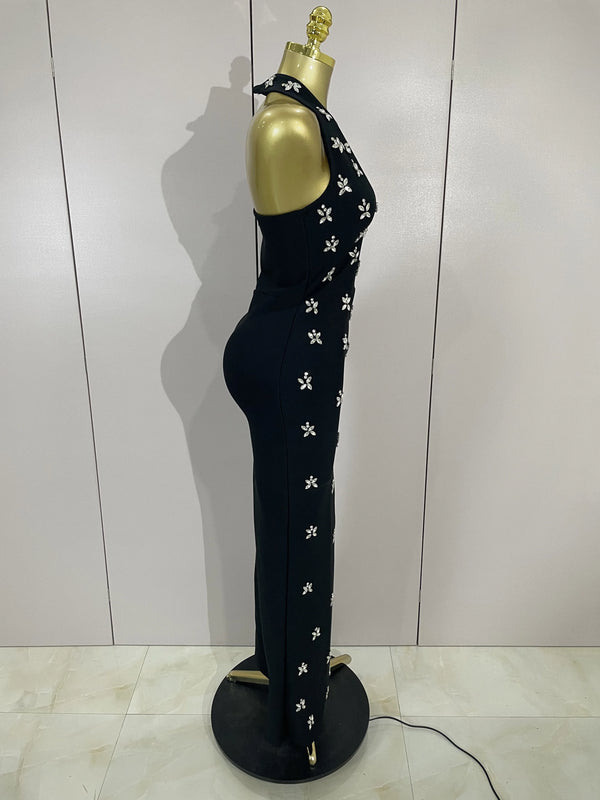 Yvette Diamond-Beaded Backless Maxi Dress