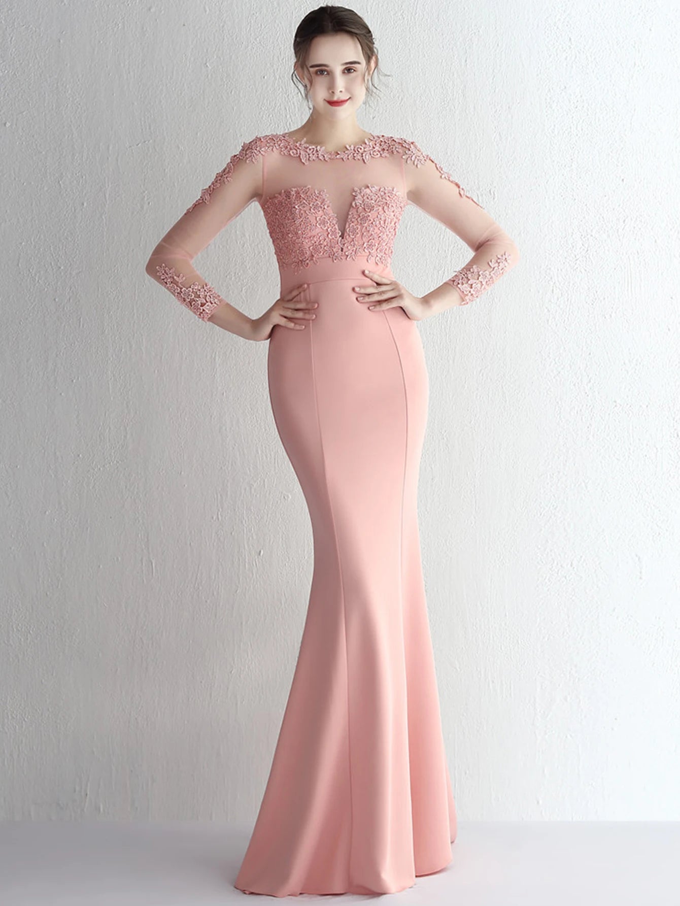 Valentina Rhinestone Sheer-Mesh Mermaid Maxi Dress