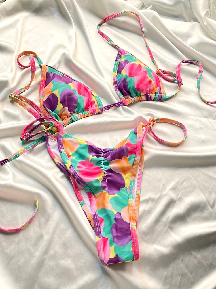 ZRTAK Bikinis Women's Swimwear Sexy Swimsuit Female Biquinis Bandage Beachwear Print Bathing Suit Tie Dye Bikini Sets Swimming