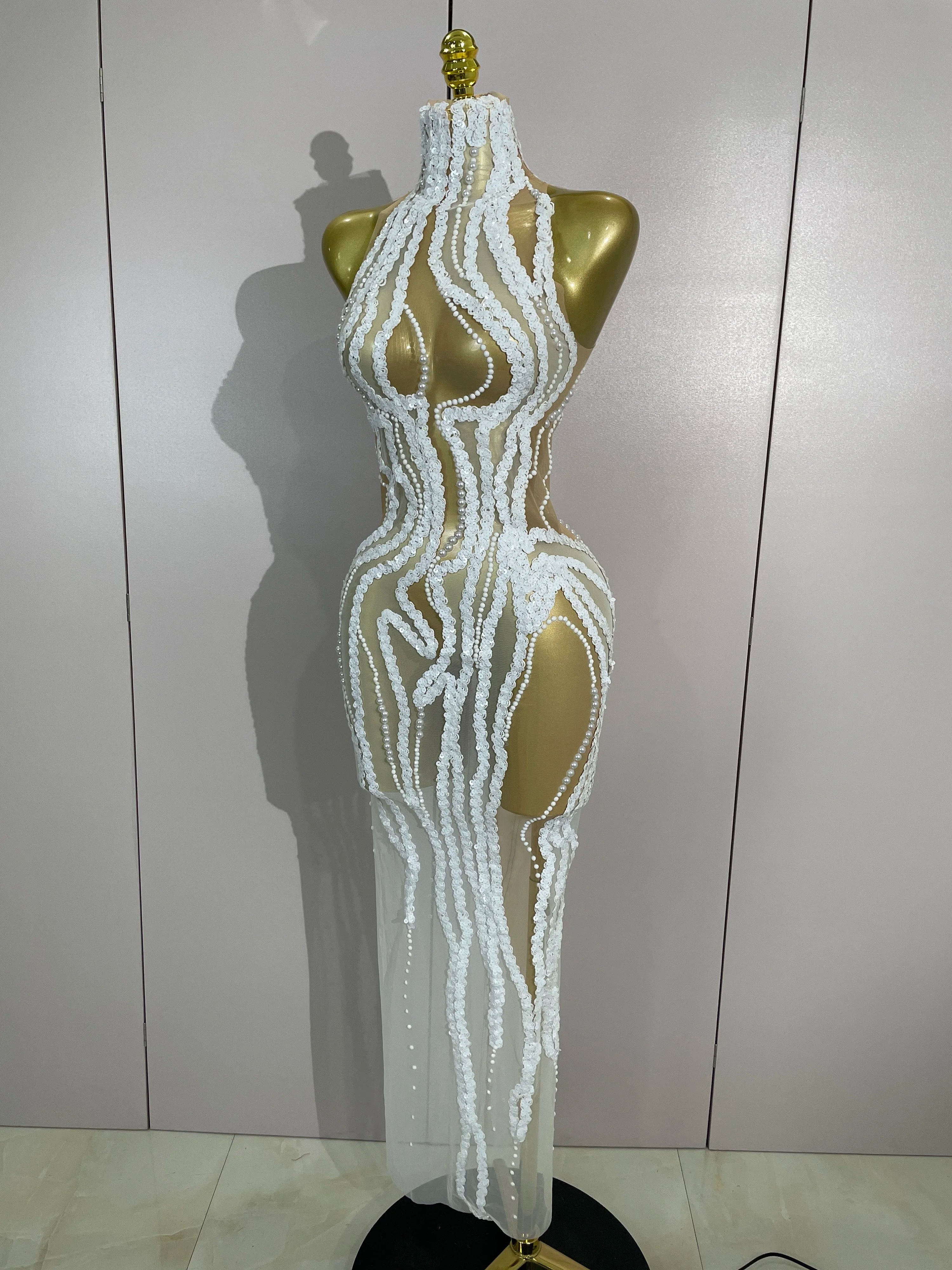 Opaline Pearl-Sequin Sheer Mesh Maxi Dress Secondary image