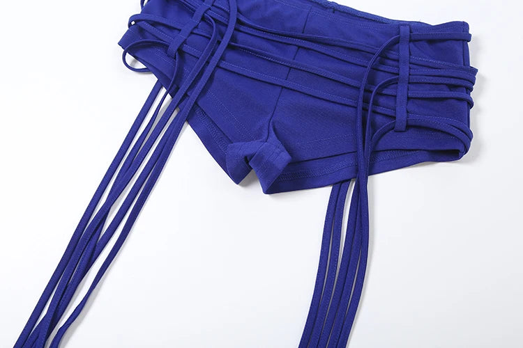 Indie Mesh Bodysuit & Ribbon Shorts Set Two-piece