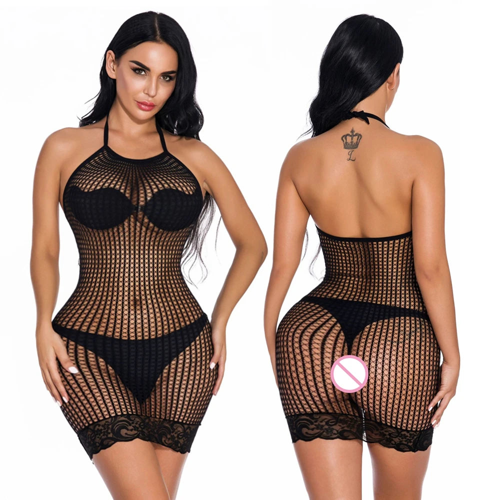 Serafina Multi-Style Fishnet Hollow-Out Bodycon Lingerie Mini Dress