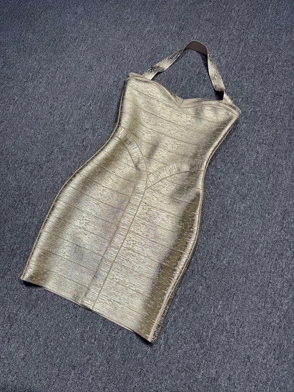Clemence Metallic Gold Bandage Bodycon Mini Dress