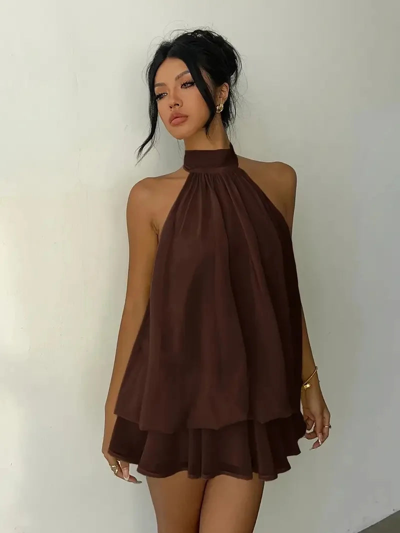 Elodie Sheer Chiffon Tie-Front Mini Dress