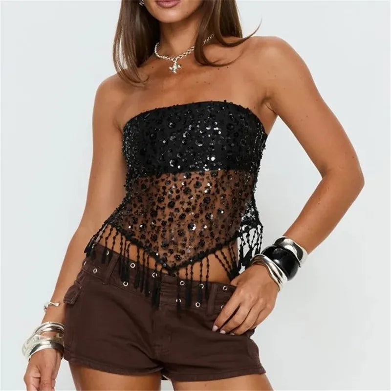 Raven Noir Sequin Mesh Festival Top One-piece Secondary image