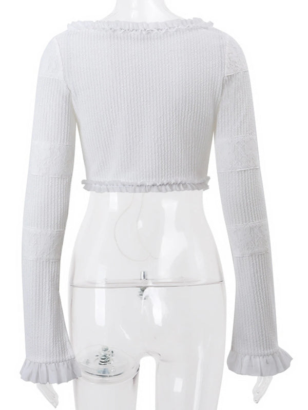 Lavinia Knit Lace-Up Long-Sleeve Skirt Set Two-piece