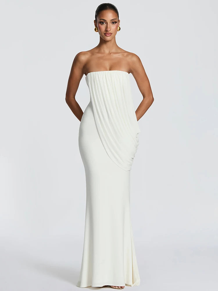 Valentina Draped Strapless Mermaid Maxi Dress