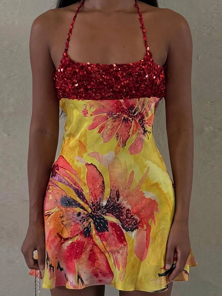 Alessia Sequin Print Halter Mini Dress Secondary image