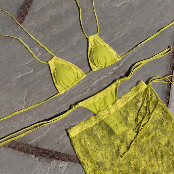 Henrika Lace Triangle Micro Bikini & Sarong Three-piece