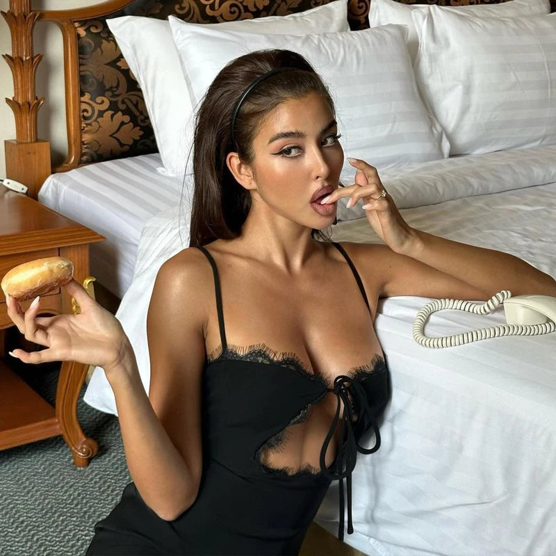 Onyx Lace-Up Backless Bodycon Mini Dress