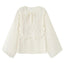 Evangelina Embroidered Lace Bell-Sleeve Tie-Neck Blouse & Mini Skirt Two-piece