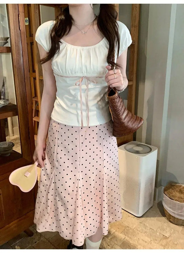 Colette Polka Dot Pleated A-Line Midi Skirt One-piece