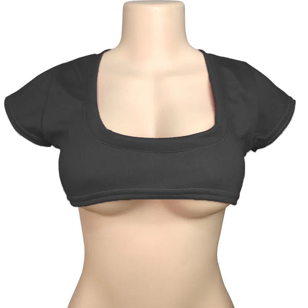 Wioletta Short-Sleeve Scoop Neck Under-Bust Crop Top One-piece