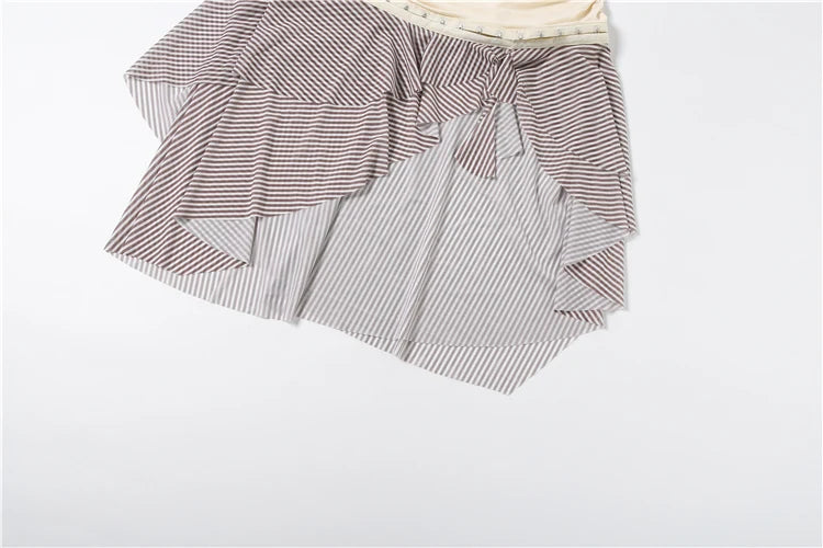 Katarina Ruched Ruffle Striped Mini Skirt Set Two-piece