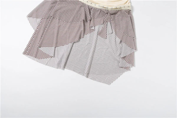 Katarina Ruched Ruffle Striped Mini Skirt Set Two-piece