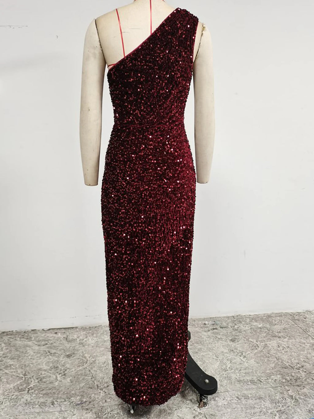 Yissang One Shoulder Wrap Split Thigh Sequin Formal Dress Medium Black Dress Wrap Hip Dress Party Dress Importan Occasion Dress