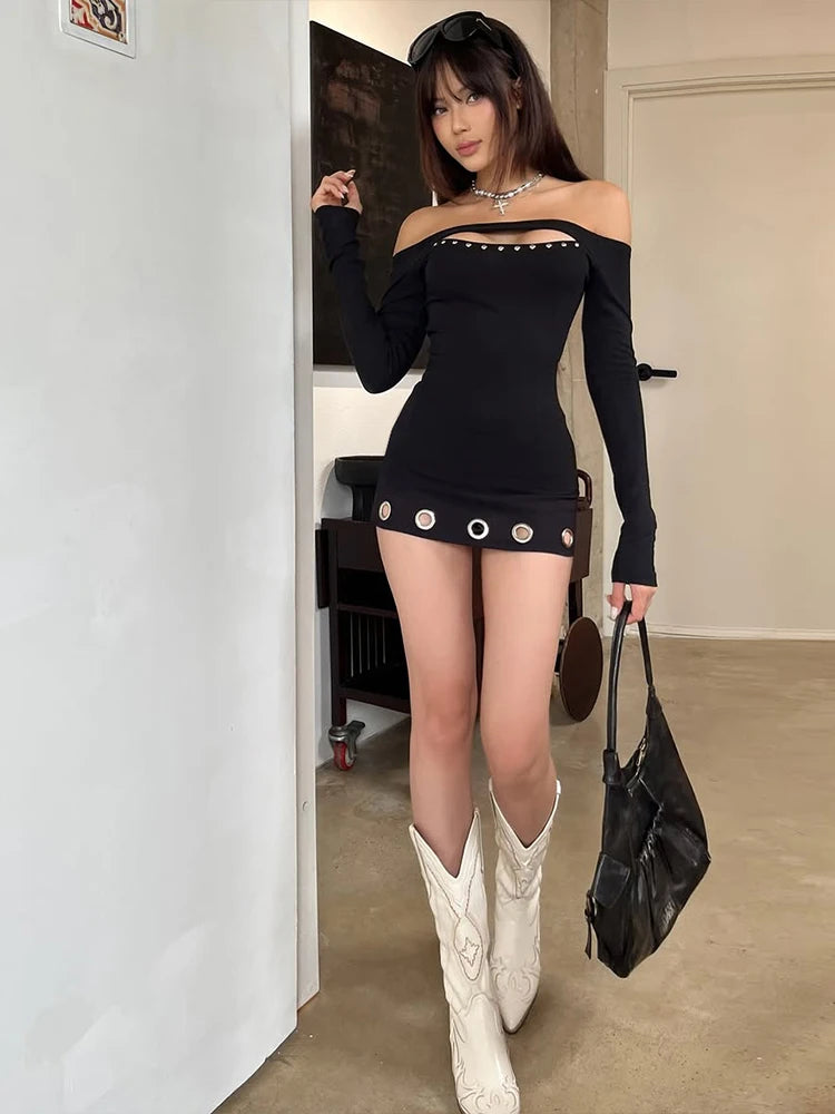 Nia Rivet Cutout Long-Sleeve Mini Dress