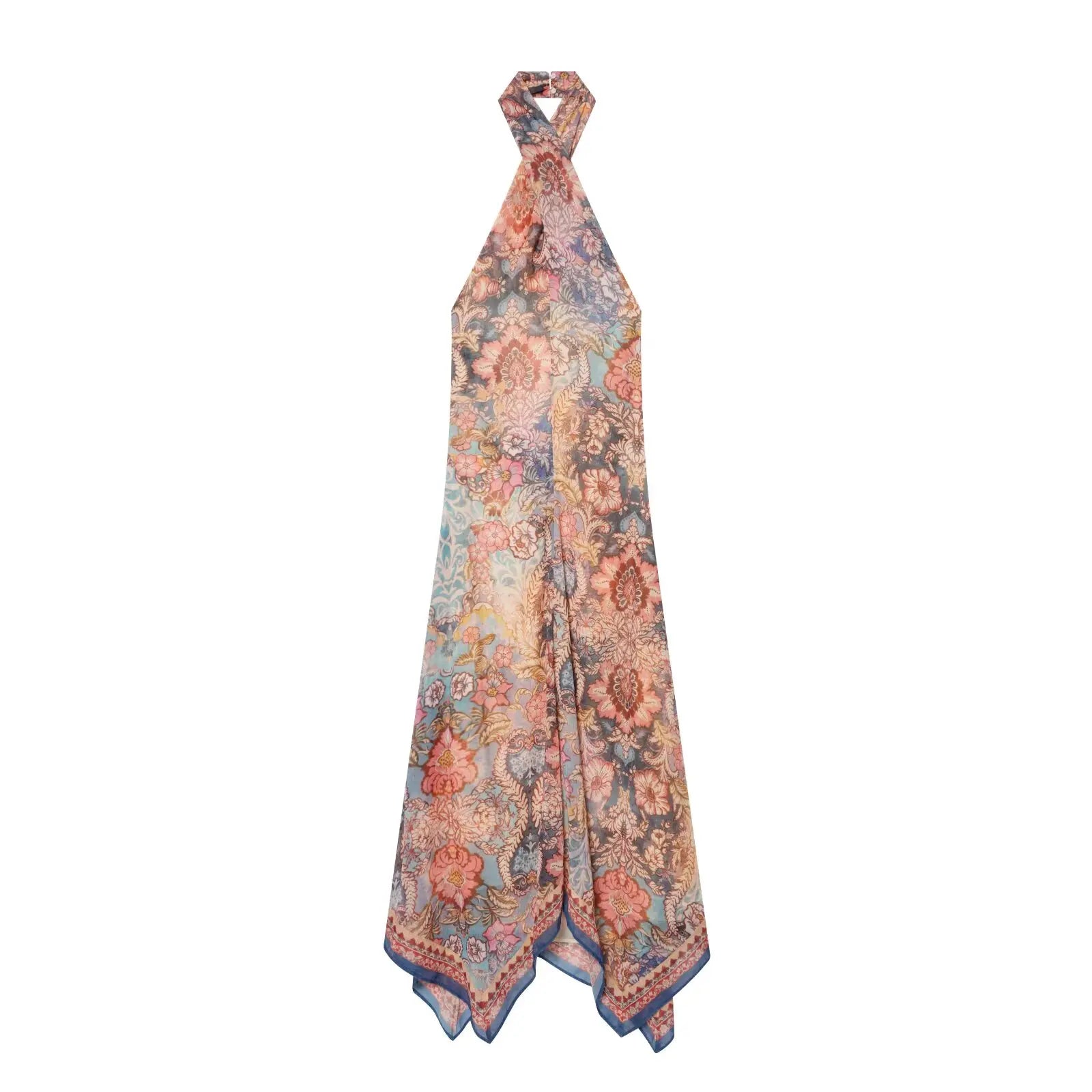 Solana Printed Halter Asymmetric Maxi Dress