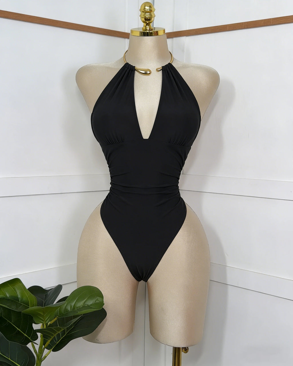 Rosmerta Zebra Print Deep-V Plunge One-Piece Swimsuit