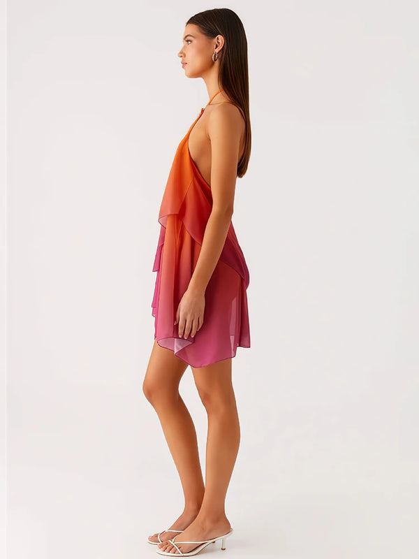 Yara Gradient Mesh Halter Mini Dress