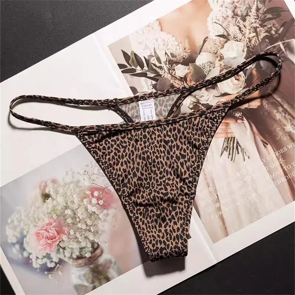 High Slit Spring/Summer New Leopard Print Thong for Women Sexy Ice Silk Seamless Underwear One-piece Fitness Plus Size G-strings Secondary image