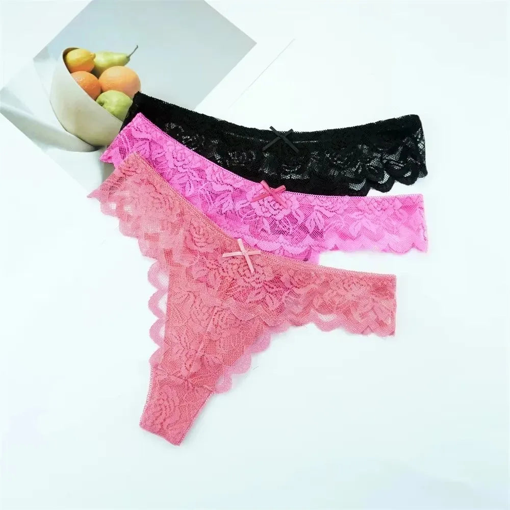 Violetta Sheer Lace G-String Panty Pack Lingerie 3-piece