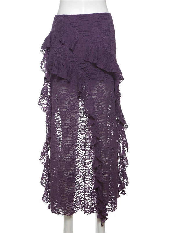 Arden Tassel Lace Asymmetrical Maxi Skirt One-piece