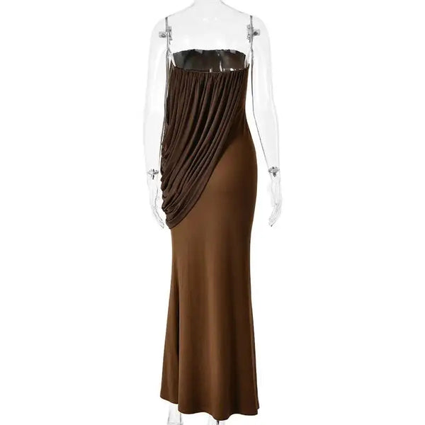 Valentina Draped Strapless Mermaid Maxi Dress