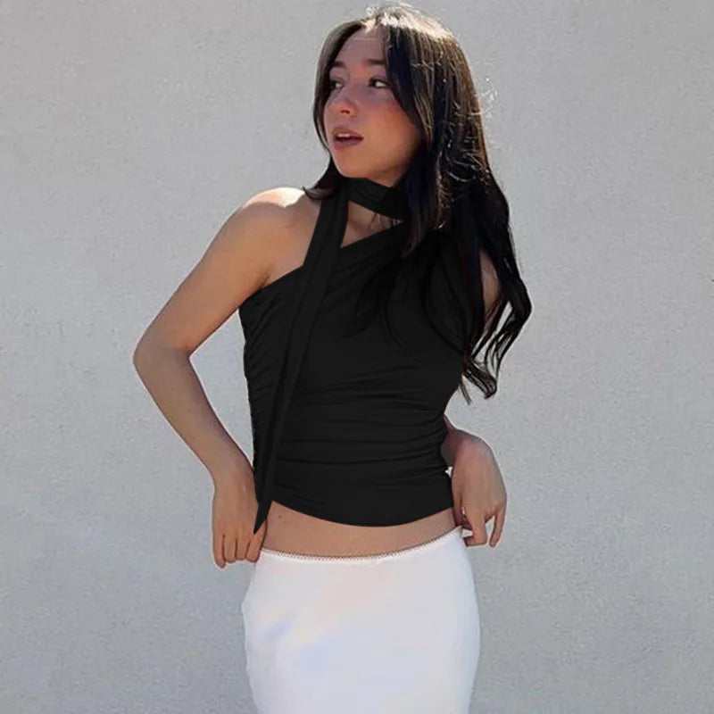 Valentina Ruched Halter Scarf Top